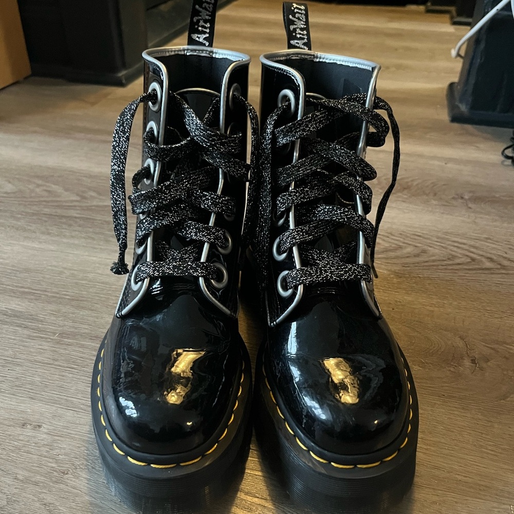 Dr. Martens Molly Black Patent Platform Lace-Up Boots